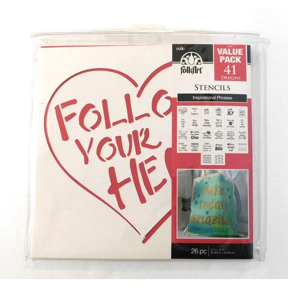 FolkArt Inspirational Phrases Stencils Value Pack 41 Designs 26 Piece 12 x 12 in - Picture 2 of 7